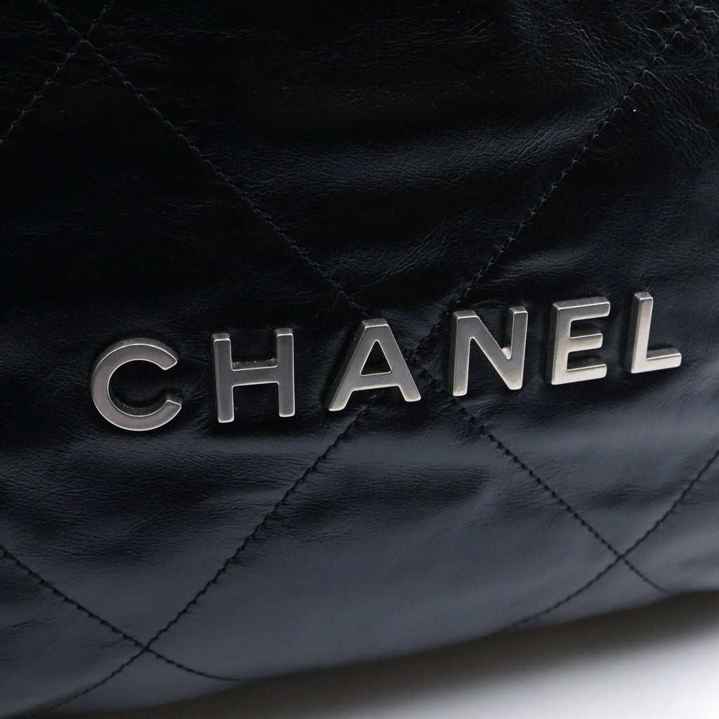 CHANEL(シャネル) シャネル22 スモール 巾着バッグ チェーンハンドバッグ ショルダーバッグ ブラック カーフスキン プレートシリアル AS3260 シルバー金具 レディース