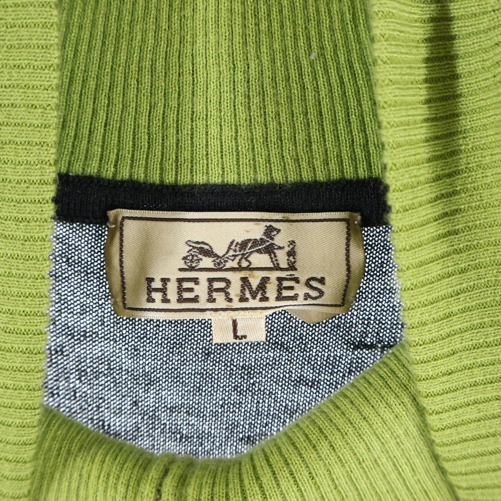 HERMES(エルメス) カシミヤ ハーフジップニット セーター ダークグレー×イエローグリーン