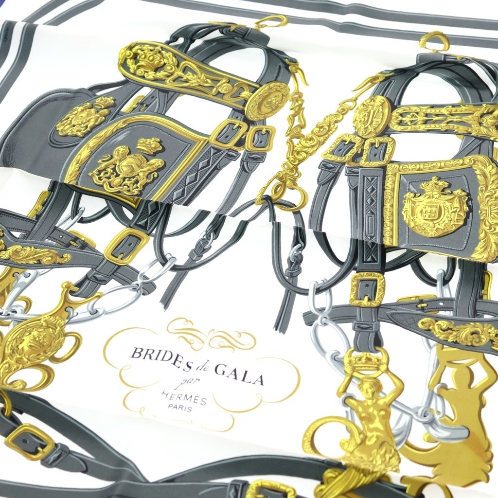 HERMES(エルメス) カレ90 スカーフ BRIDES de GARA ブリッドドゥガラ ブルー×ホワイト シルク