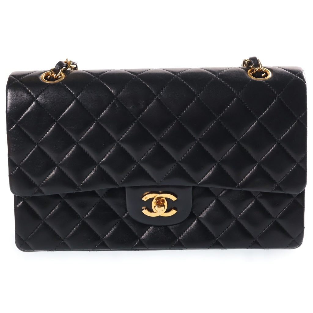 CHANEL(シャネル) マトラッセ25 ダブルフラップ ダブルチェーン ショルダーバッグ ブラック ラムスキン ゴールド金具 20番台 レディース