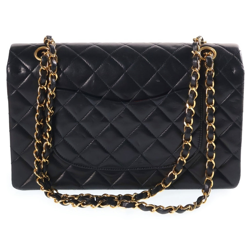 CHANEL(シャネル) マトラッセ25 ダブルフラップ ダブルチェーン ショルダーバッグ ブラック ラムスキン ゴールド金具 20番台 レディース