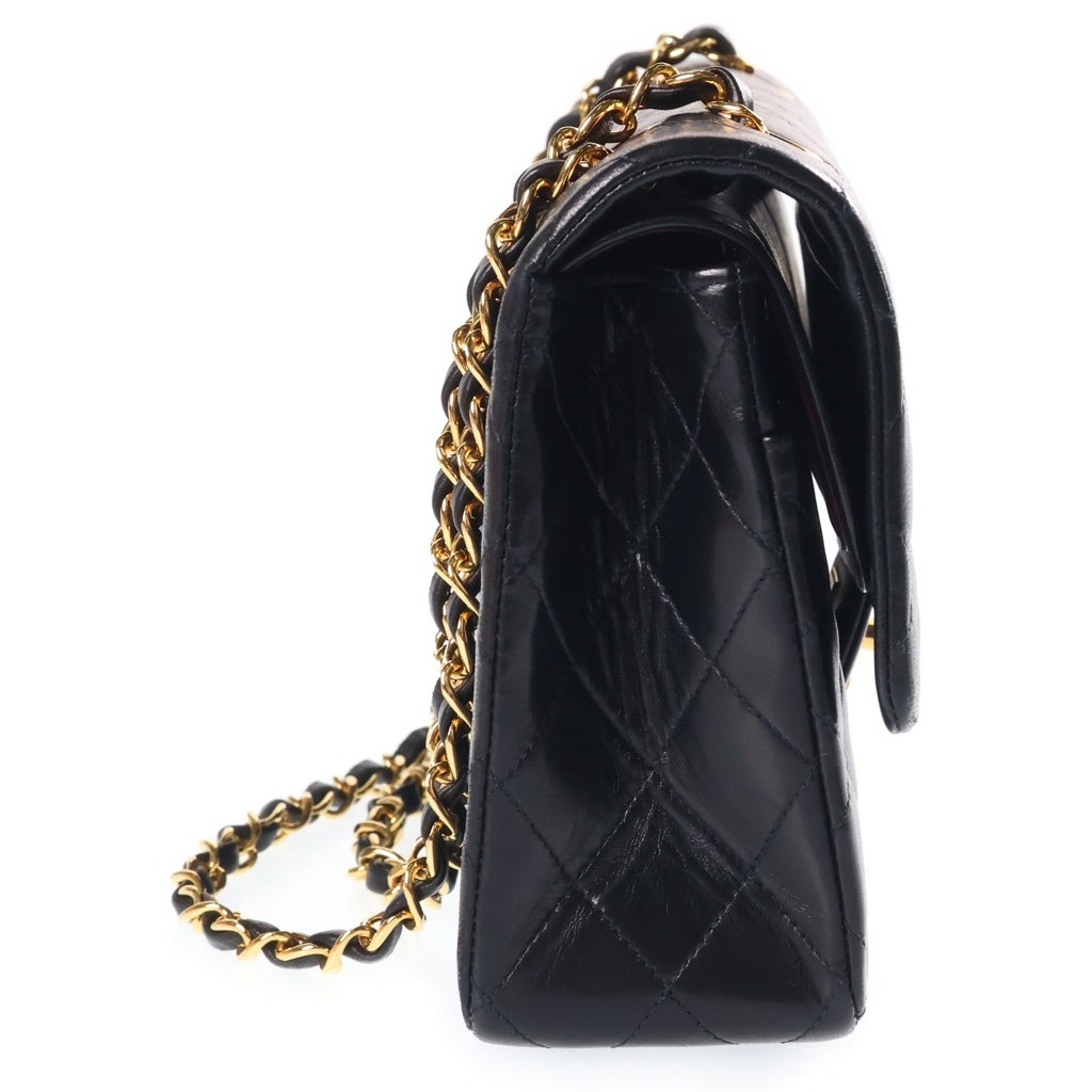 CHANEL(シャネル) マトラッセ25 ダブルフラップ ダブルチェーン ショルダーバッグ ブラック ラムスキン ゴールド金具 20番台 レディース
