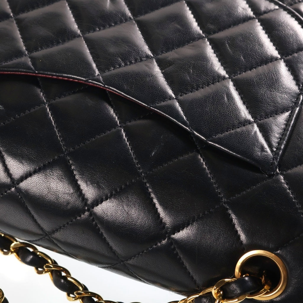 CHANEL(シャネル) マトラッセ25 ダブルフラップ ダブルチェーン ショルダーバッグ ブラック ラムスキン ゴールド金具 20番台 レディース