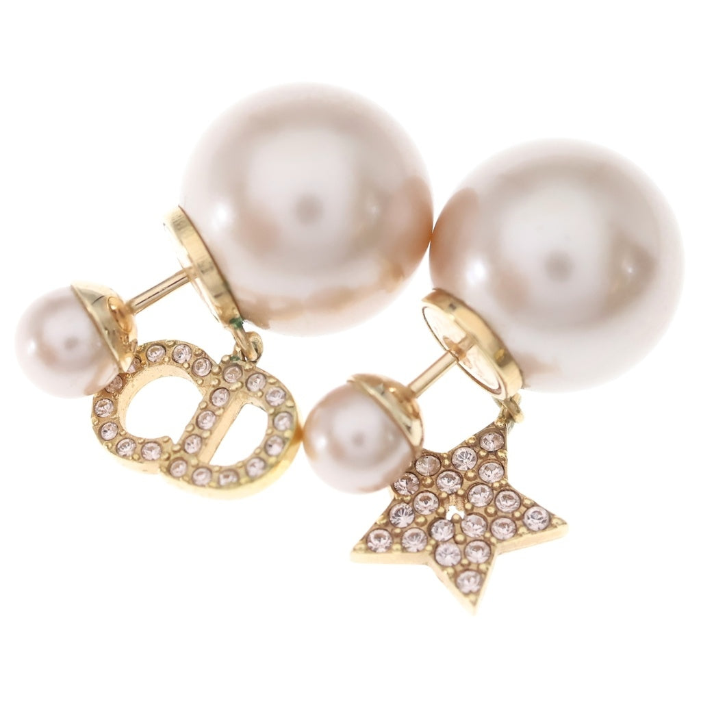 Christian Dior(クリスチャンディオール) CDロゴ トライバル スターモチーフ ピアス メタル ゴールド フェイクパール ピンク E1038TRICY D12P レディース