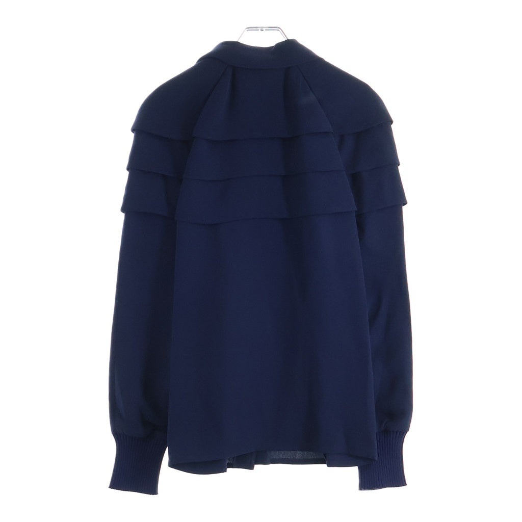 LOUIS VUITTON(ルイヴィトン) 18AW シルク混 ナイロン フリル 長袖 シャツ ブラウス ネイビー レディース RW182B SPM FFBL67