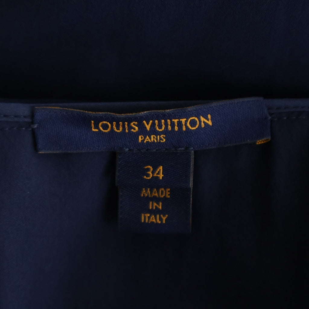LOUIS VUITTON(ルイヴィトン) 18AW シルク混 ナイロン フリル 長袖 シャツ ブラウス ネイビー レディース RW182B SPM FFBL67