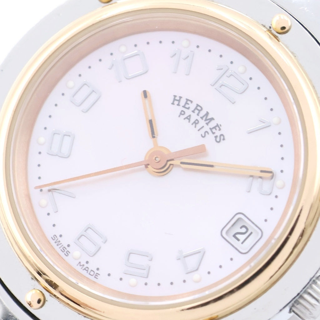 HERMES(エルメス) クリッパー ナクレ 腕時計 シルバー×ピンクゴールド ピンクシェル文字盤 SS/QZ レディース