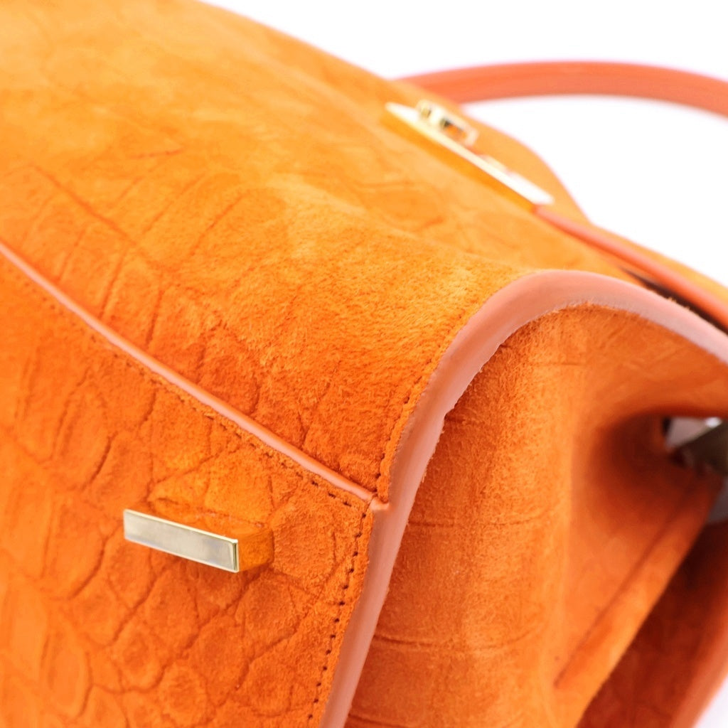 FERRAGAMO(フェラガモ) ハグ 2WAYハンドバッグ ショルダーバッグ オレンジ スエード型押しクロコ ゴールド金具 レディース