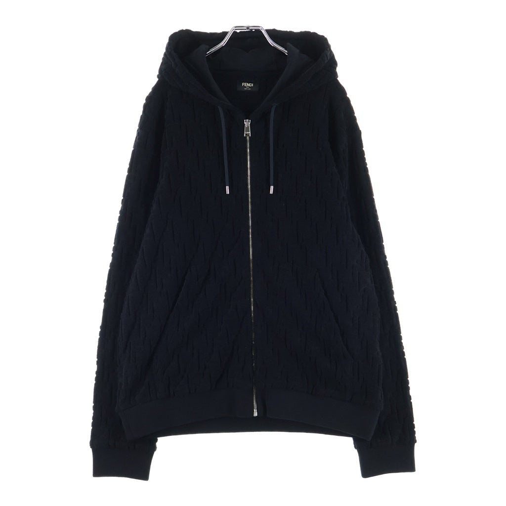 FENDI(フェンディ) ズッカ柄 パイル地 ジップアップパーカー フーディー ブラック コットン FY3939 ARYP