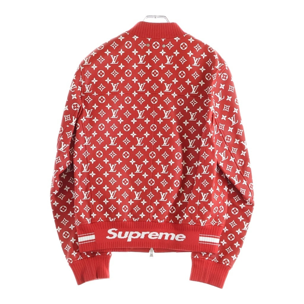 SUPREME(シュプリーム) 17AW ×LOUIS VUITTON ルイヴィトン モノグラム レザー ベースボール ジップアップジャケット ブルゾン レッド RM172 DOS HDL90E