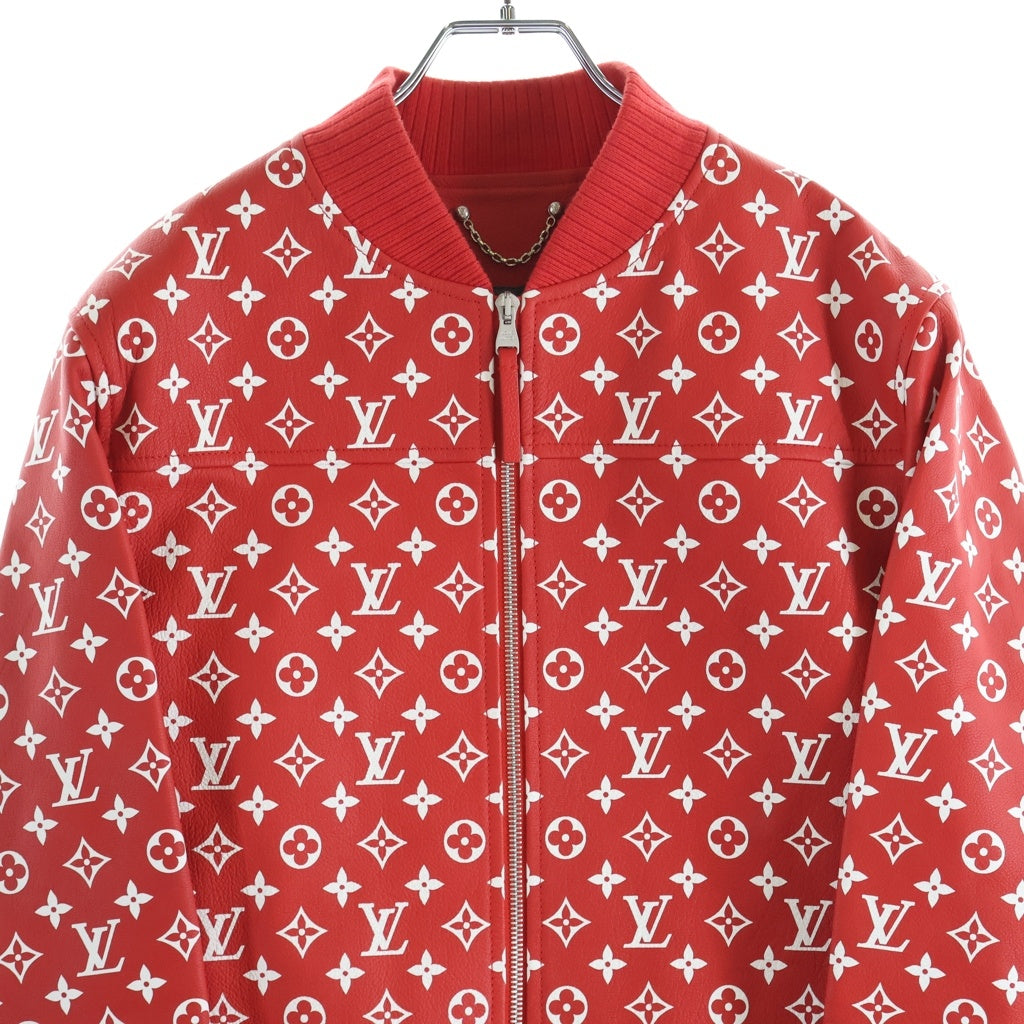 SUPREME(シュプリーム) 17AW ×LOUIS VUITTON ルイヴィトン モノグラム レザー ベースボール ジップアップジャケット ブルゾン レッド RM172 DOS HDL90E