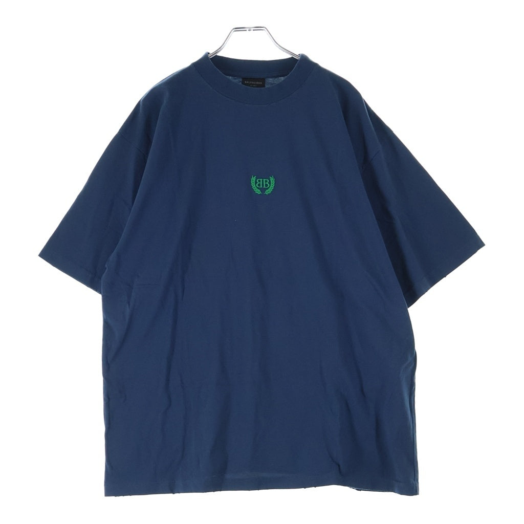 BALENCIAGA(バレンシアガ) BBロゴ Tシャツ 半袖 カットソー 刺繍 コットン ネイビー 764235