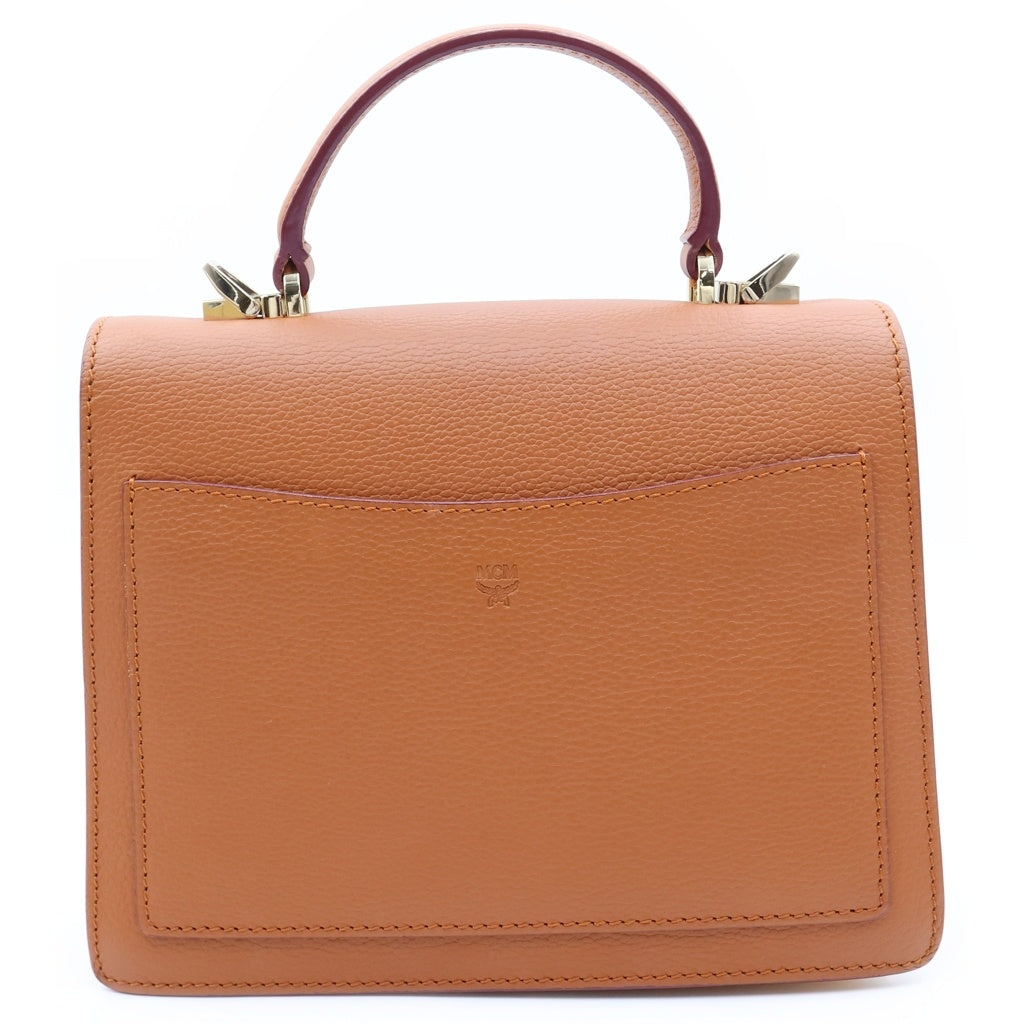 MCM(エム シー エム) ヴィセトス 2WAYハンドバッグ ショルダーバッグ ホワイト×ブラウン レザー ゴールド金具 レディース