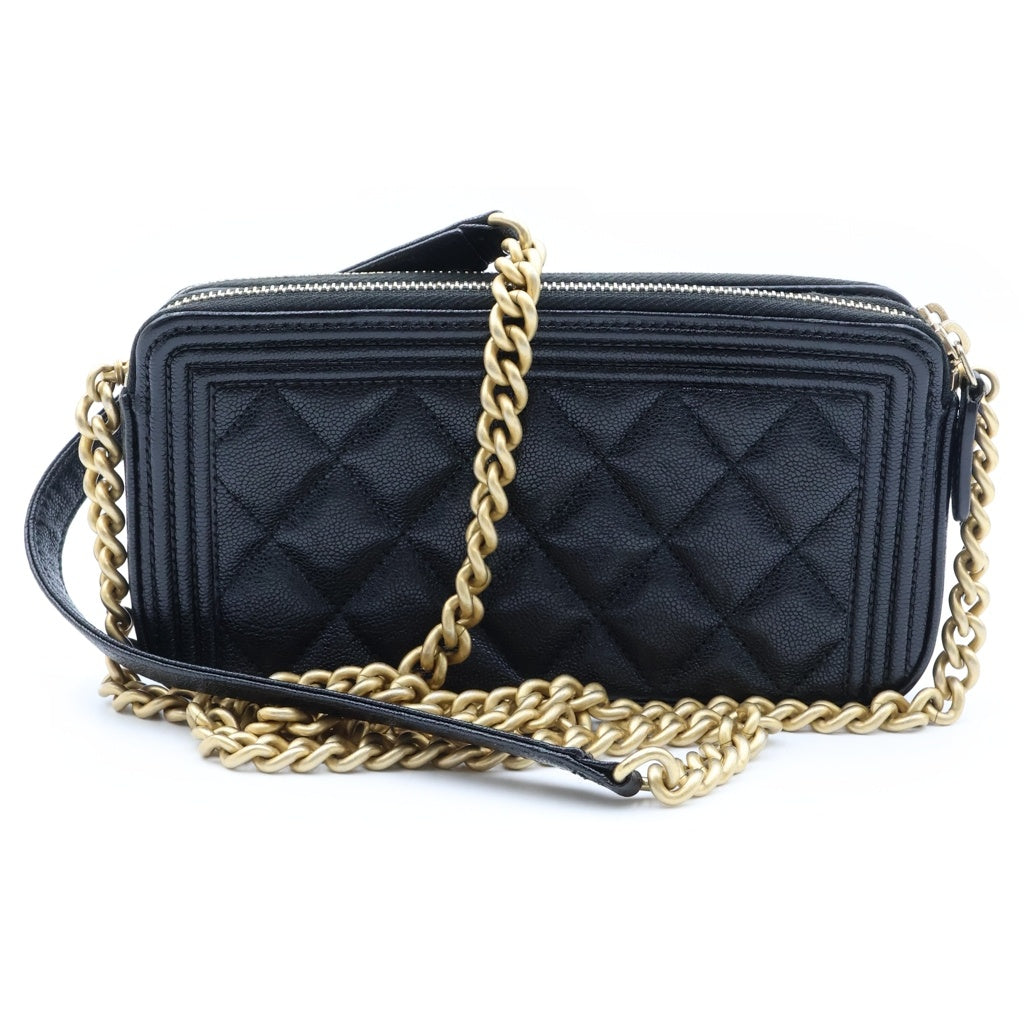 CHANEL(シャネル) ボーイシャネル チェーンウォレット ミニバッグ ブラック キャビアスキン 27番台 ゴールド金具 レディース