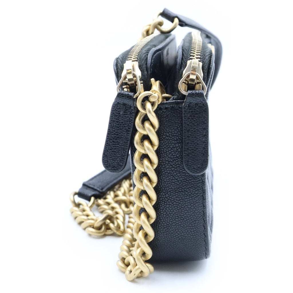 CHANEL(シャネル) ボーイシャネル チェーンウォレット ミニバッグ ブラック キャビアスキン 27番台 ゴールド金具 レディース