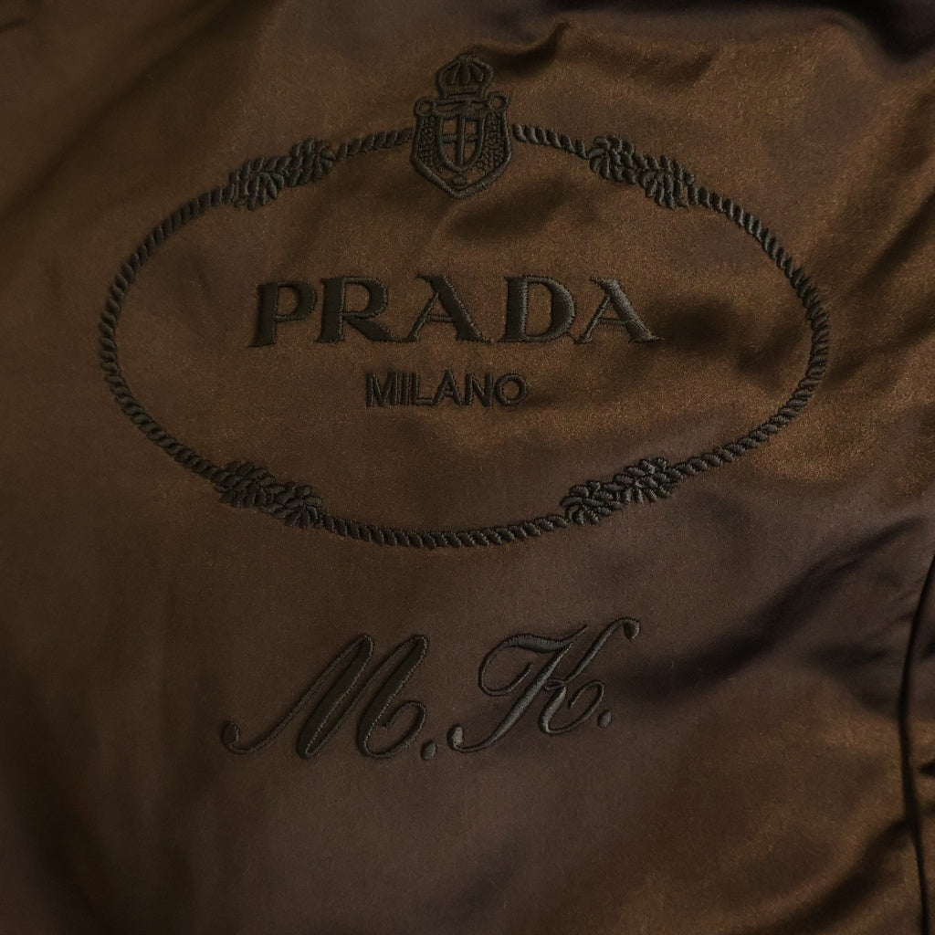 PRADA(プラダ) 総柄 ミドル丈ファーコート ブラック×サーモンピンク #36 レディース