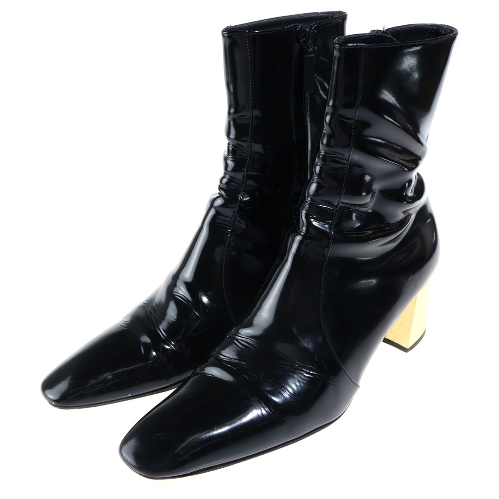 SAINT LAURENT PARIS(サンローランパリ) 23AW XIVzipブーツ レザーヒールブーツ ブラック×ゴールド