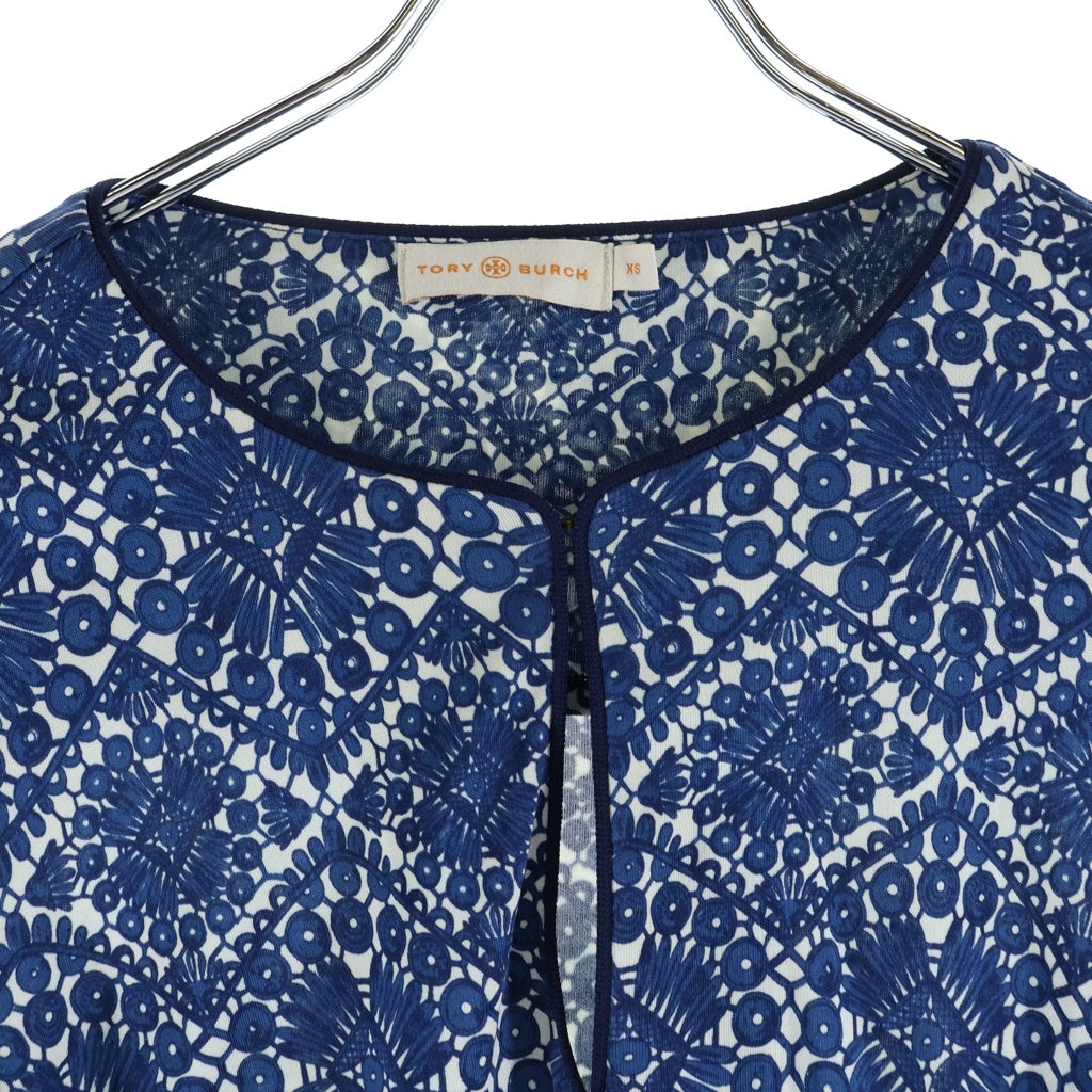 TORY BURCH(トリー バーチ) 総柄 長袖 ひざ丈シルクワンピース ブルー レディース