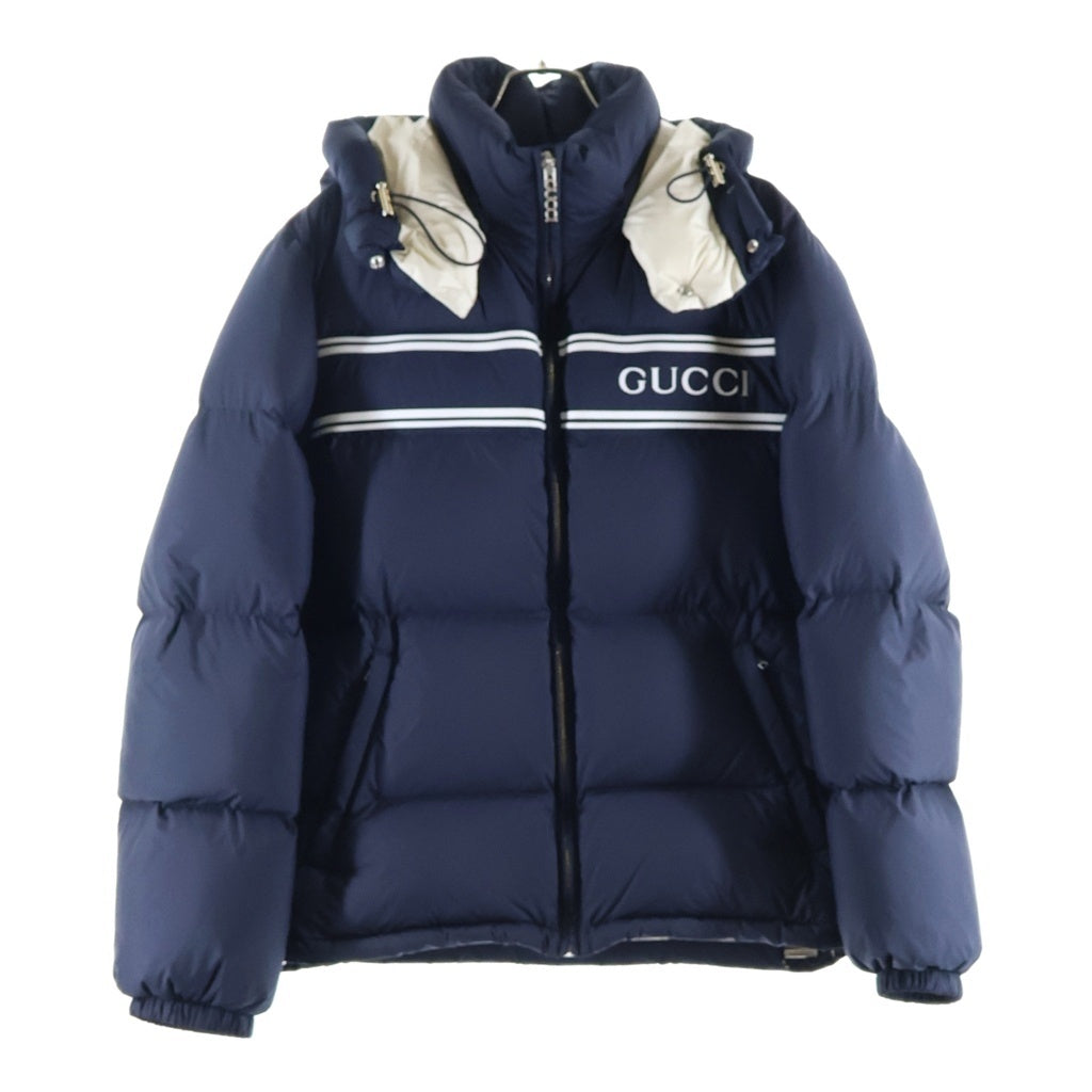 GUCCI(グッチ) ロゴ フーデッド ジップアップ ダウンジャケット ネイビー 794822
