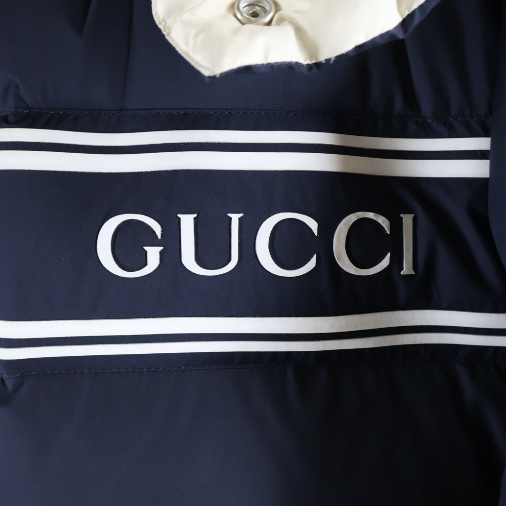 GUCCI(グッチ) ロゴ フーデッド ジップアップ ダウンジャケット ネイビー 794822
