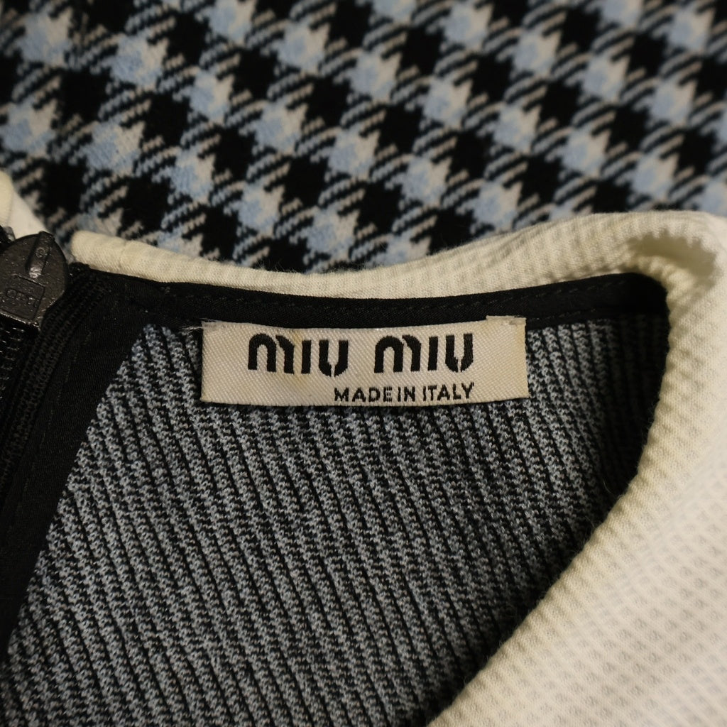miumiu(ミュウミュウ) 21SS Short Sleeved Dress ギンガムチェック半袖ワンピース ドレス リボン ブラック/ブルー MJA814 1YQE レディース