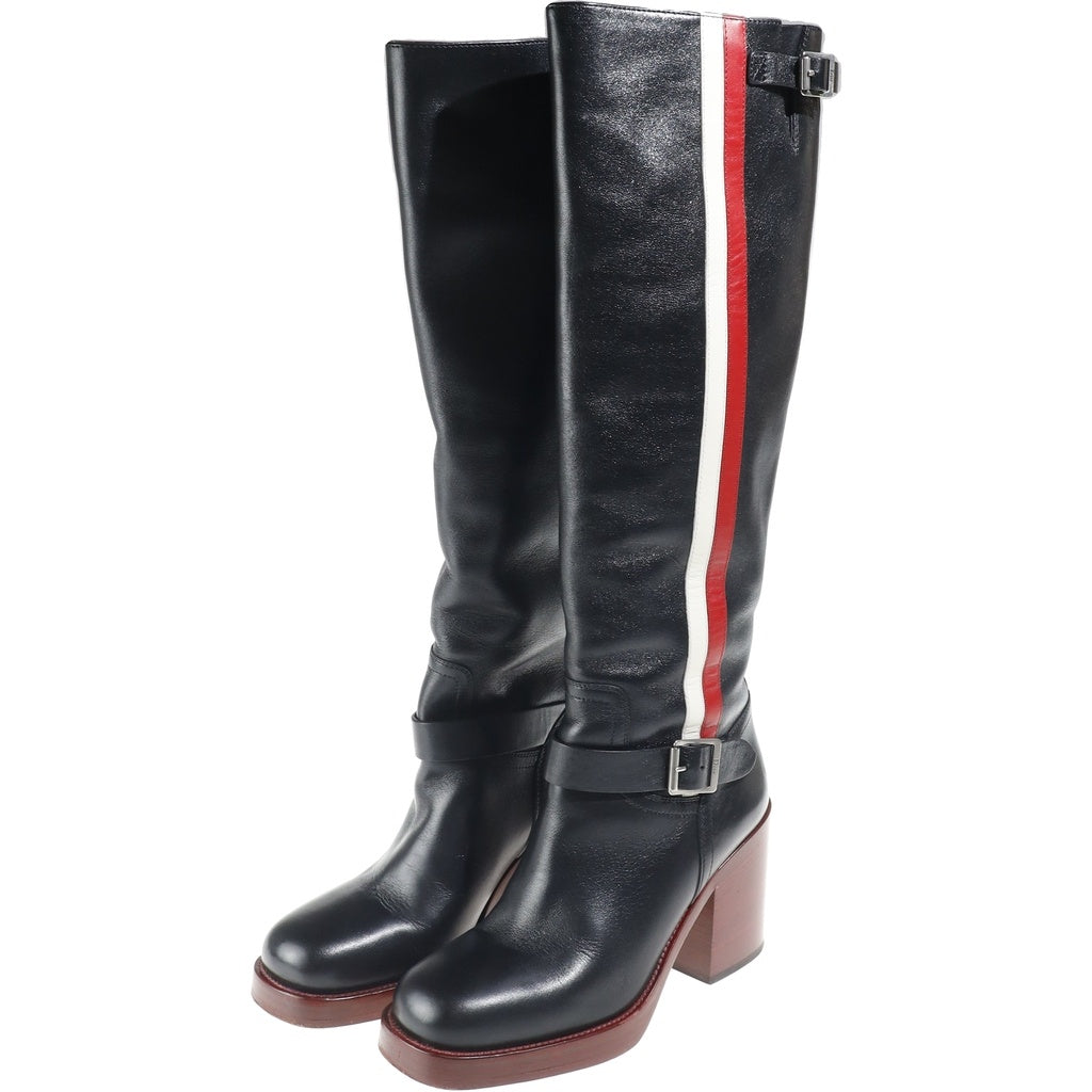 Christian Dior(クリスチャンディオール) Diorider Leather Knee Boots ディオライダー レザーニーブーツ ロング シューズ ハイヒール ストラップ ブラック CL 0618 レディース