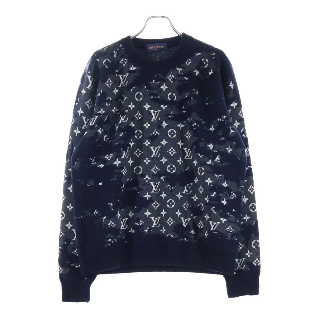 LOUIS VUITTON(ルイヴィトン) ディストレスト モノグラム ジャガード クルーネック 長袖ニット セーター ネイビー RM211 ZMB HKN03W