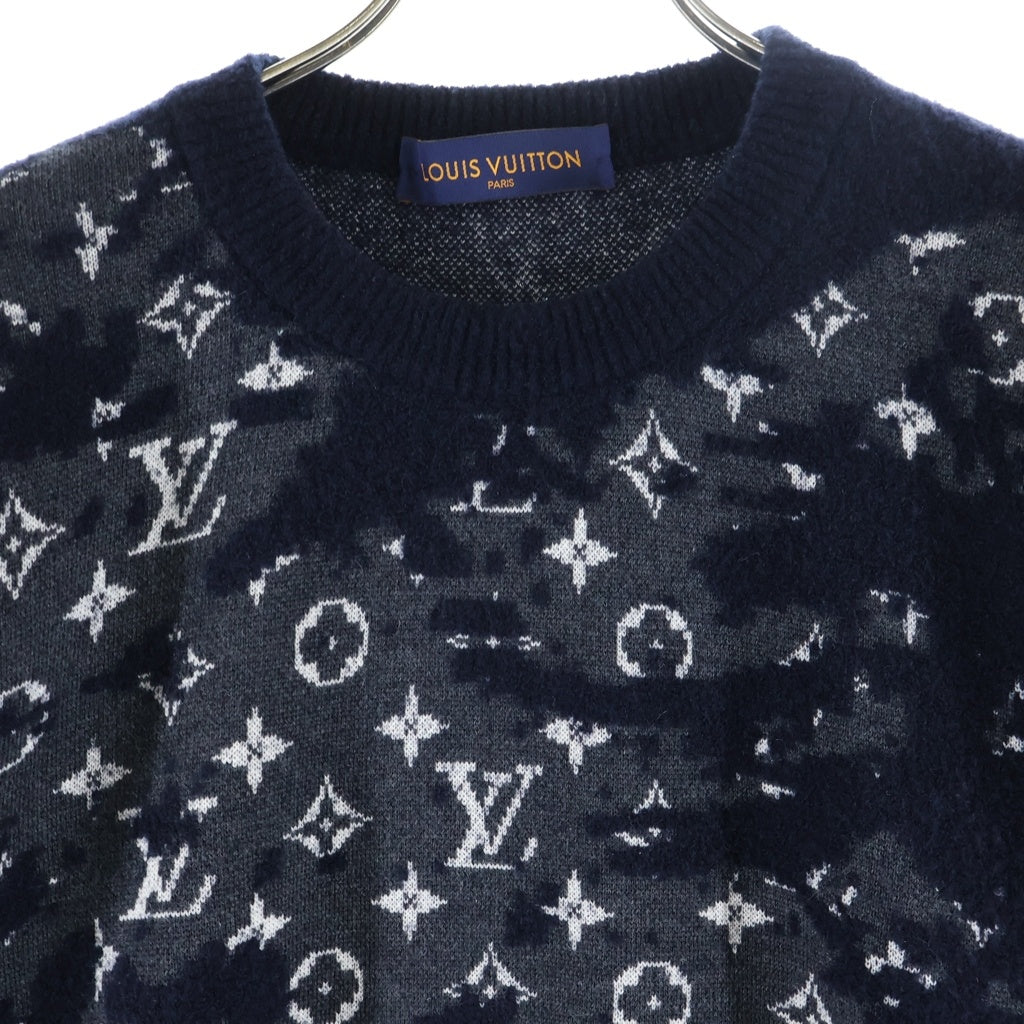 LOUIS VUITTON(ルイヴィトン) ディストレスト モノグラム ジャガード クルーネック 長袖ニット セーター ネイビー RM211 ZMB HKN03W