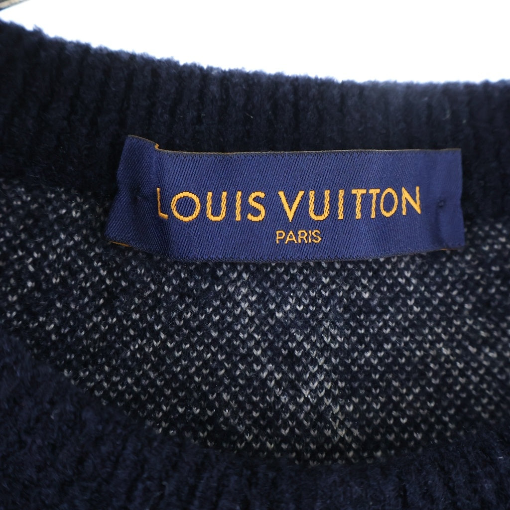 LOUIS VUITTON(ルイヴィトン) ディストレスト モノグラム ジャガード クルーネック 長袖ニット セーター ネイビー RM211 ZMB HKN03W