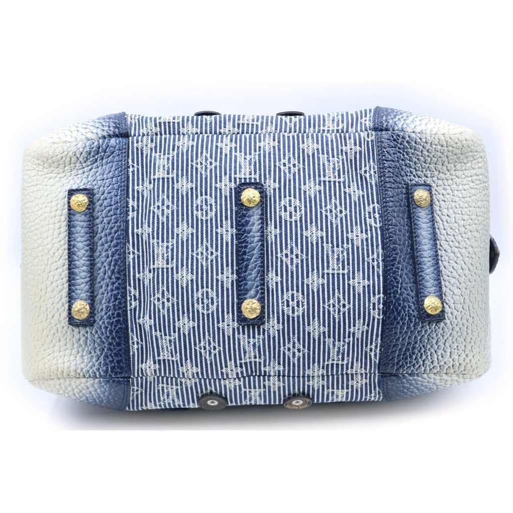 LOUIS VUITTON(ルイヴィトン) ポルカドッツ・パナマ・ボウリィ ハンドバッグ ボストンバッグ ブルー クロコ×キャンバス M95418 ゴールド金具 レディース