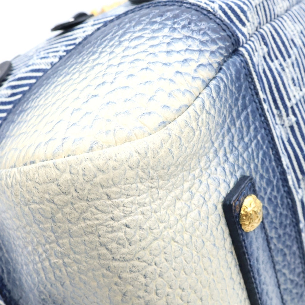 LOUIS VUITTON(ルイヴィトン) ポルカドッツ・パナマ・ボウリィ ハンドバッグ ボストンバッグ ブルー クロコ×キャンバス M95418 ゴールド金具 レディース