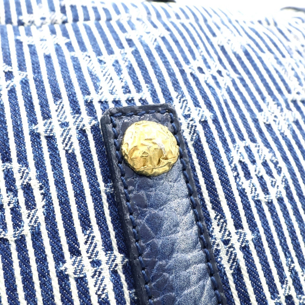 LOUIS VUITTON(ルイヴィトン) ポルカドッツ・パナマ・ボウリィ ハンドバッグ ボストンバッグ ブルー クロコ×キャンバス M95418 ゴールド金具 レディース
