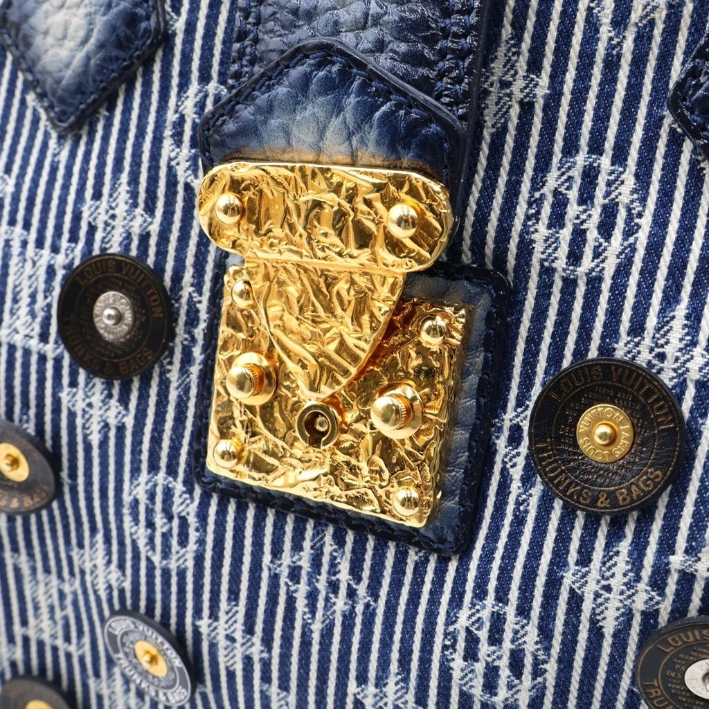 LOUIS VUITTON(ルイヴィトン) ポルカドッツ・パナマ・ボウリィ ハンドバッグ ボストンバッグ ブルー クロコ×キャンバス M95418 ゴールド金具 レディース