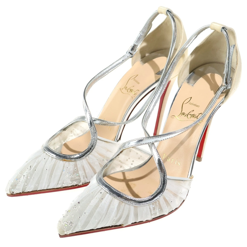 CHRISTIAN LOUBOUTIN(クリスチャンルブタン) スタッズ スパンコール ハイヒール ホワイト オーガンジー/レザー レディース