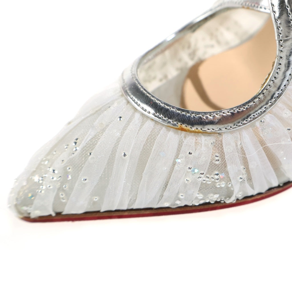 CHRISTIAN LOUBOUTIN(クリスチャンルブタン) スタッズ スパンコール ハイヒール ホワイト オーガンジー/レザー レディース