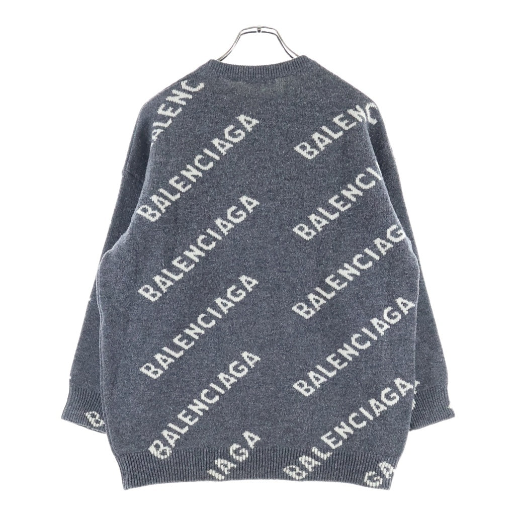 BALENCIAGA(バレンシアガ) オールオーバーロゴ 総柄ジャガード プルオーバー クルーネック 長袖ニット セーター グレー 620983 レディース