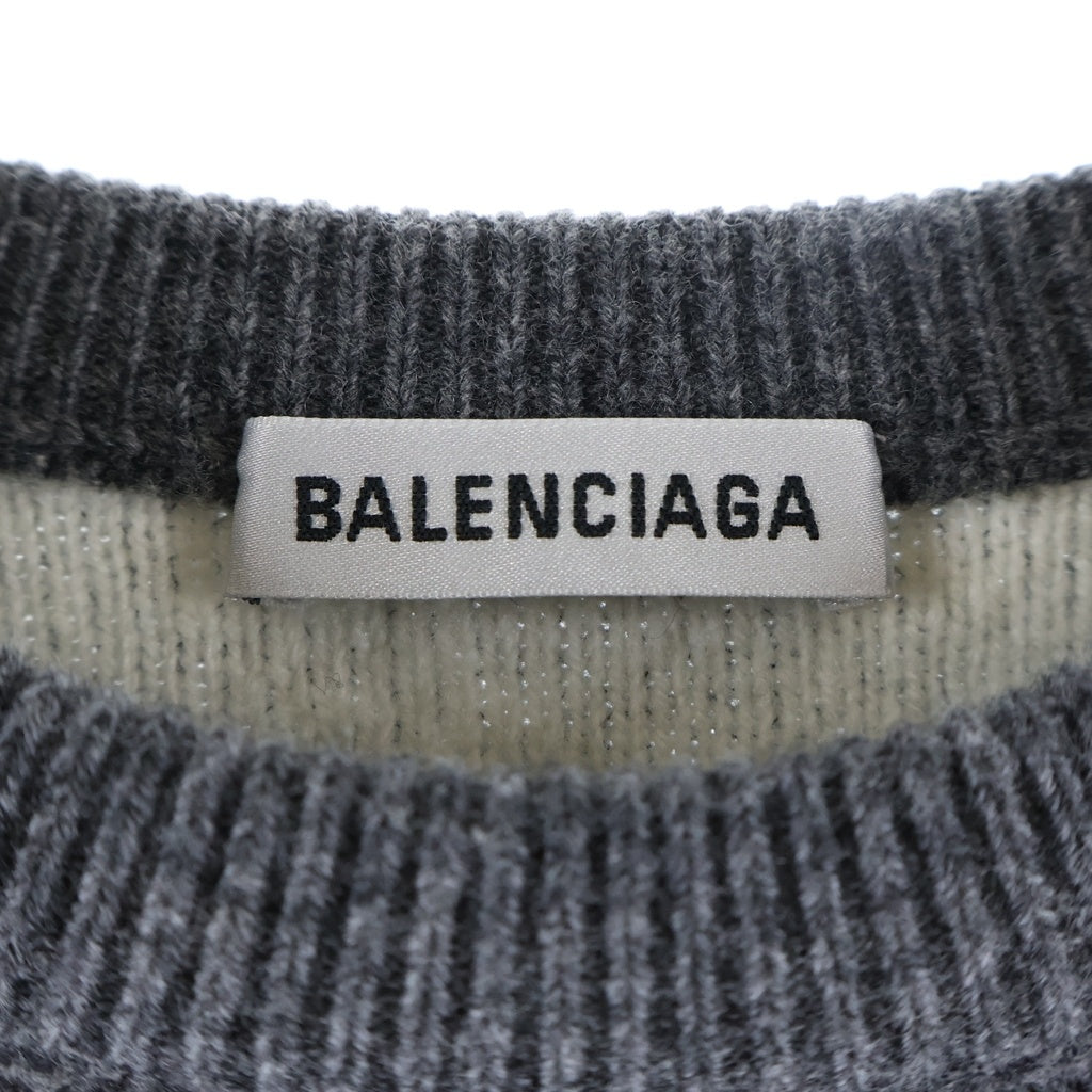 BALENCIAGA(バレンシアガ) オールオーバーロゴ 総柄ジャガード プルオーバー クルーネック 長袖ニット セーター グレー 620983 レディース