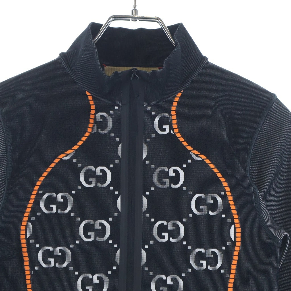 GUCCI(グッチ) GGジャガード クロップド ハーフジップ ジャケット ブラック×オレンジ レディース 689201 XJEFU