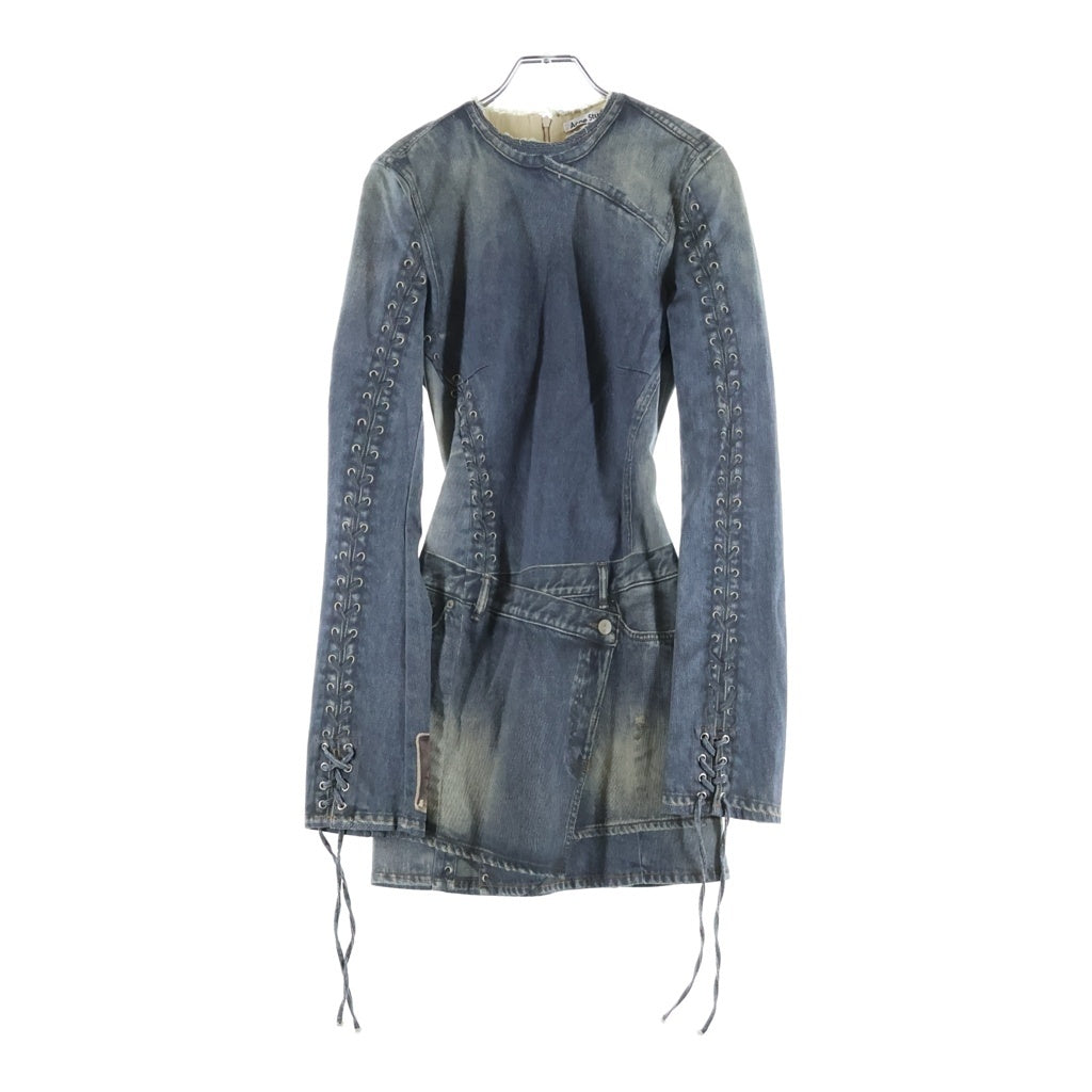 Acne Studios(アクネ ストゥディオズ) コットンブレンド デニム転写デザインミニドレス ブルー レディース FN-WN-DRES001124