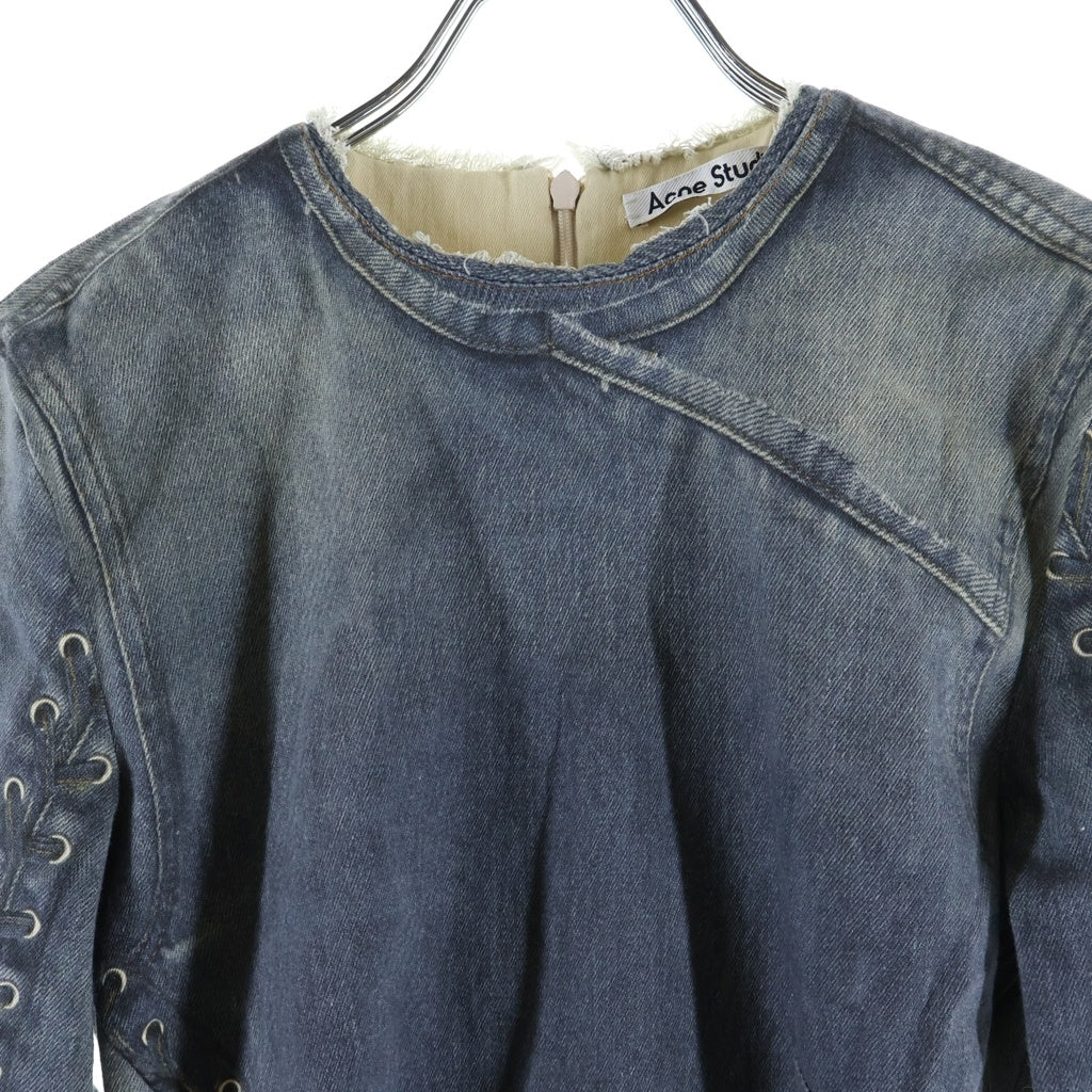 Acne Studios(アクネ ストゥディオズ) コットンブレンド デニム転写デザインミニドレス ブルー レディース FN-WN-DRES001124
