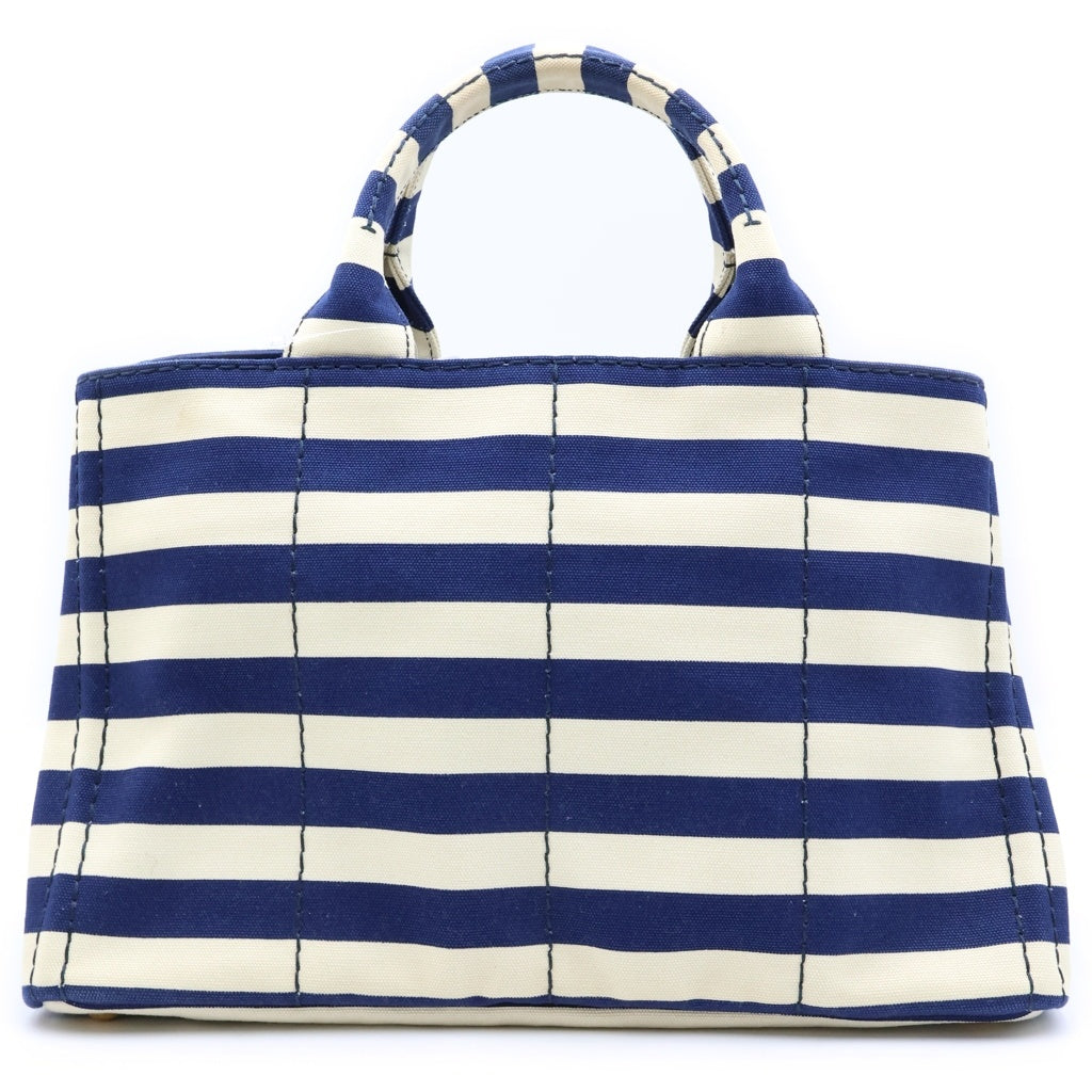 PRADA(プラダ) カナパ ボーダー 2WAYハンドバッグ トートバッグ ショルダーバッグ ブルー×アイボリー キャンバス B2642B ゴールド金具 レディース