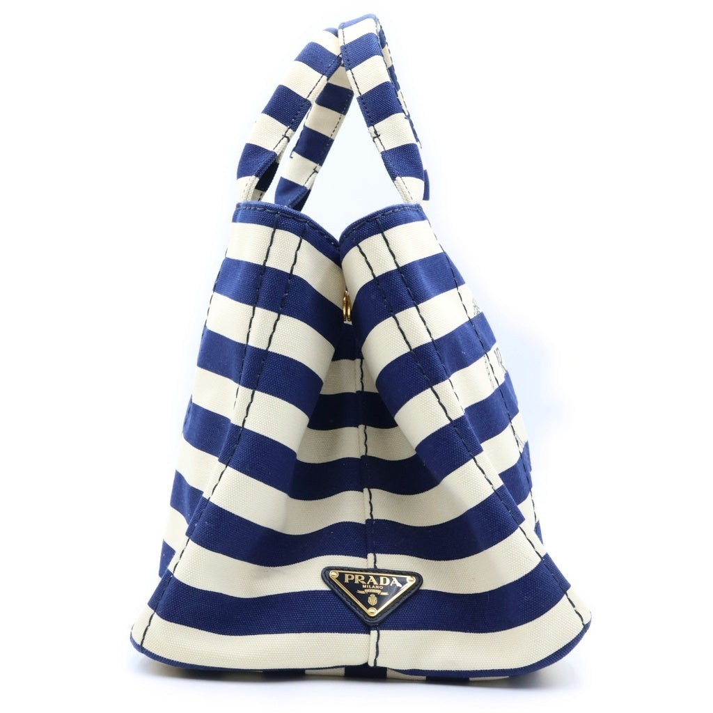 PRADA(プラダ) カナパ ボーダー 2WAYハンドバッグ トートバッグ ショルダーバッグ ブルー×アイボリー キャンバス B2642B ゴールド金具 レディース