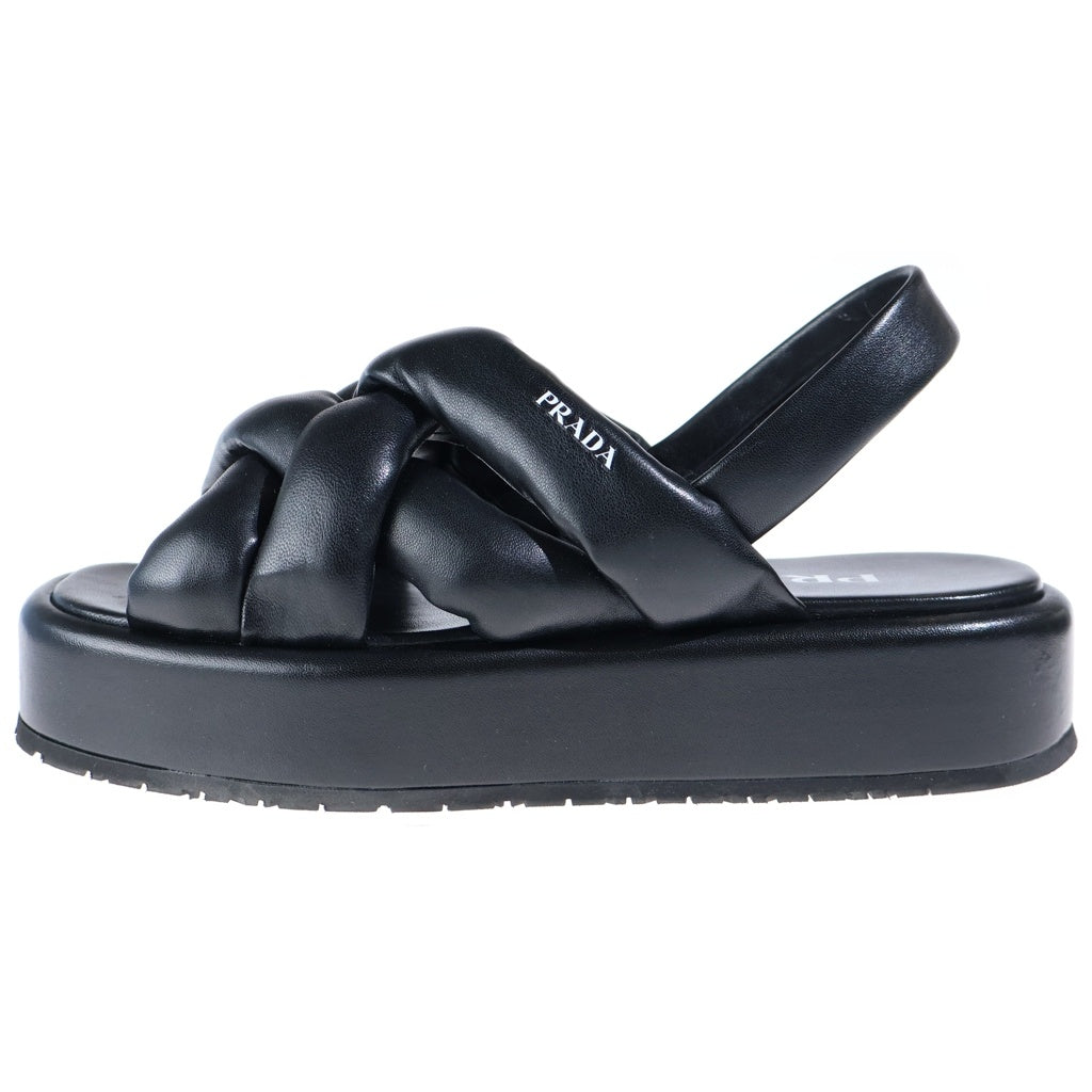 PRADA(プラダ) フラットフォーム サンダル シューズ プラットフォーム ナッパレザー ブラック 1XZ747 レディース