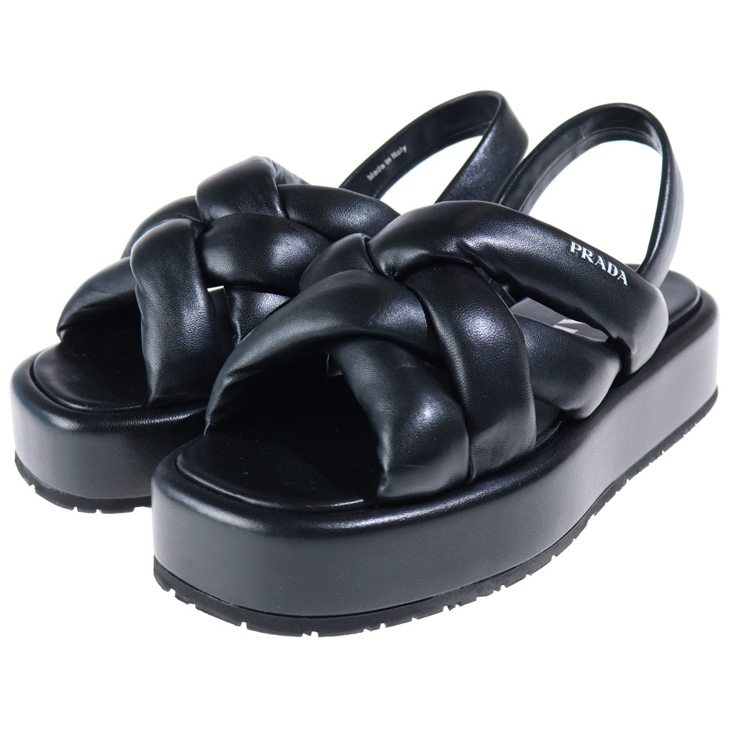 PRADA(プラダ) フラットフォーム サンダル シューズ プラットフォーム ナッパレザー ブラック 1XZ747 レディース