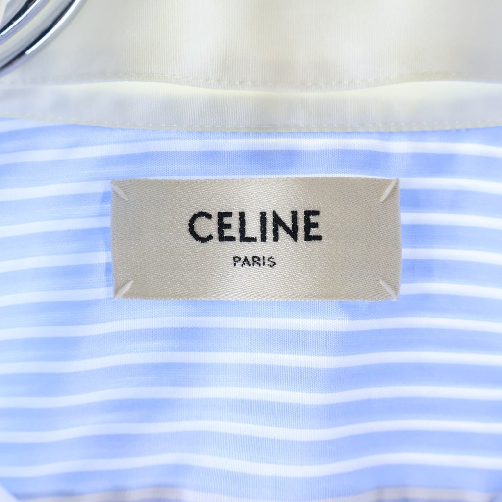 CELINE(セリーヌ) ストライプコットンシャツ ライトブルー×ホワイト