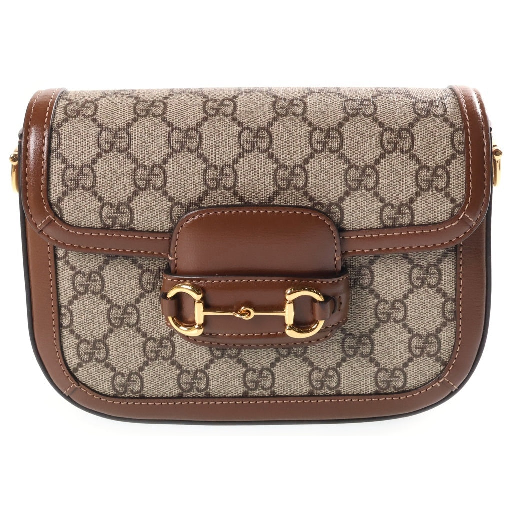 GUCCI(グッチ) ホースビット ショルダーバッグ ブラウン レザー×PVC 658574 ゴールド金具 レディース
