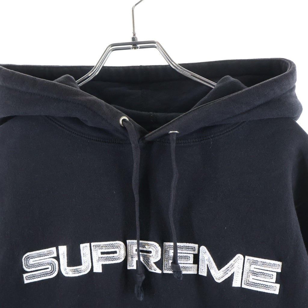 SUPREME(シュプリーム) 17SS Sequin Logo Hooded Sweatshirt スパンコールロゴプルオーバーパーカー ブラック フーディ