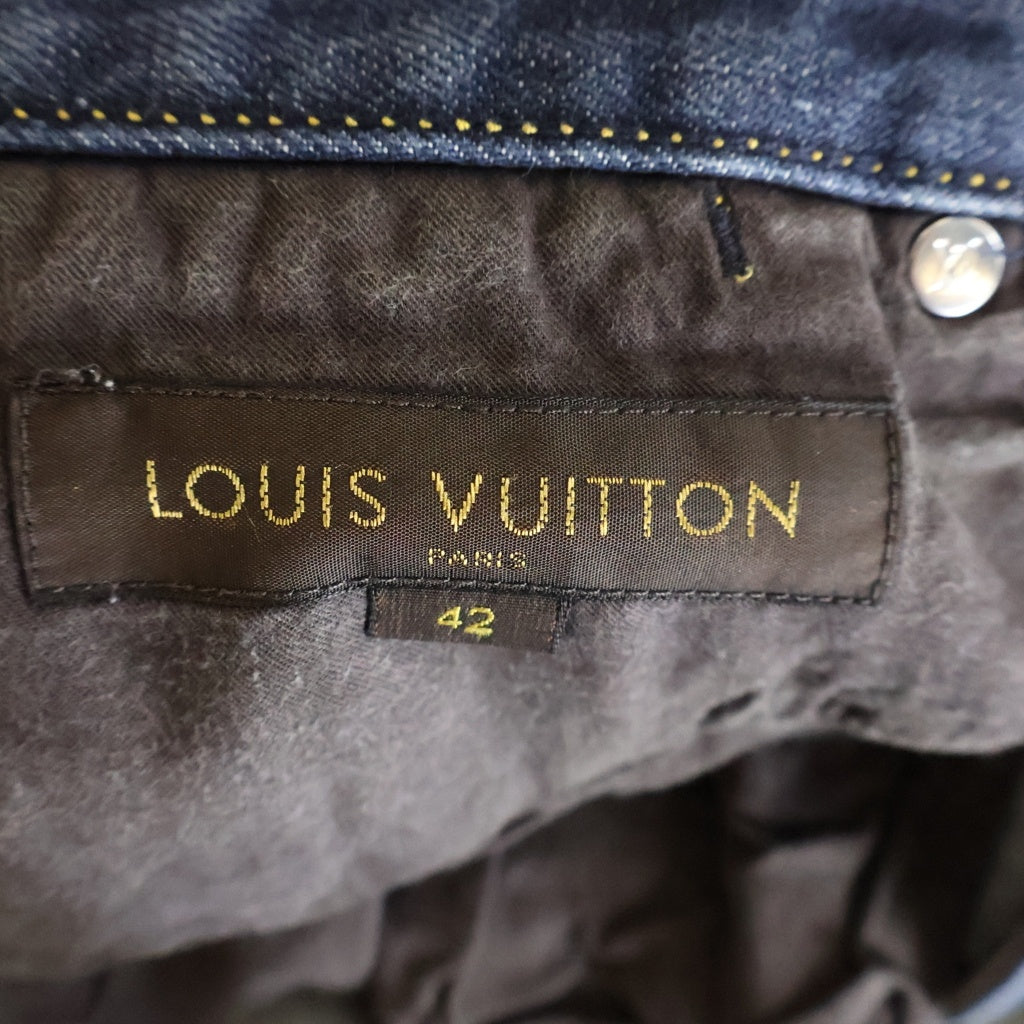 LOUIS VUITTON(ルイヴィトン) モノグラムフラワー刺繍 ストレートデニムパンツ ジーンズ インディゴブルー