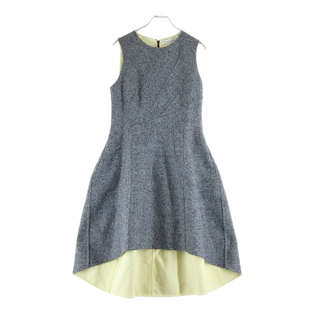 Christian Dior(クリスチャンディオール) カシミヤ・アンゴラブレンド アシンメトリーバックジップ ノースリーブフレアワンピース グレー 3H20625A2220 レディース