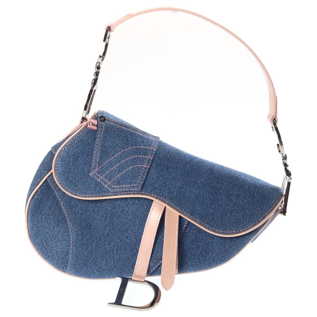 Christian Dior(クリスチャンディオール) 00s VINTAGE Denim Saddle Bag ガリアーノ期 デニムサドルバッグ ショルダーバッグ インディゴ/ピンク